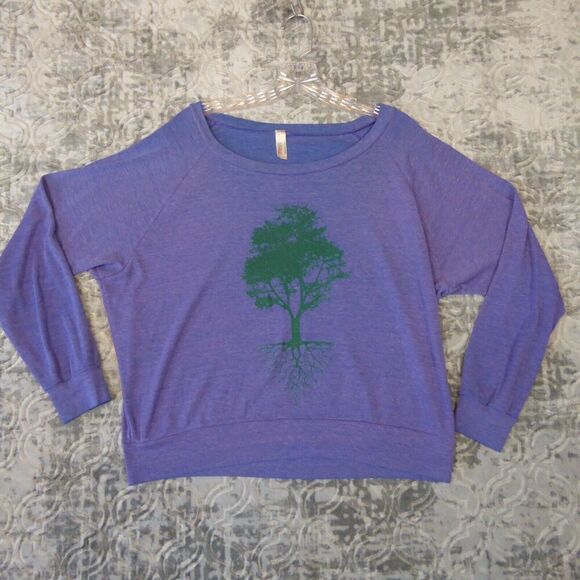 Tree Roots Shirt Women’s Medium Purple Scoop Neck Long Sleeve Stretch - Picture 1 of 9